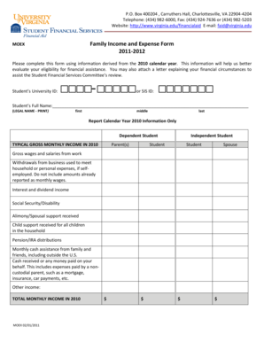Family Income and Expense Form