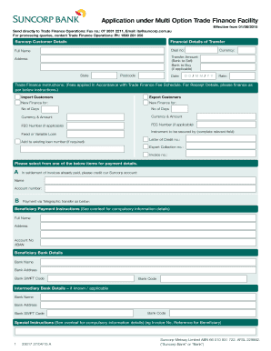 Suncorp Multi Option Trade Finance Facility Application
