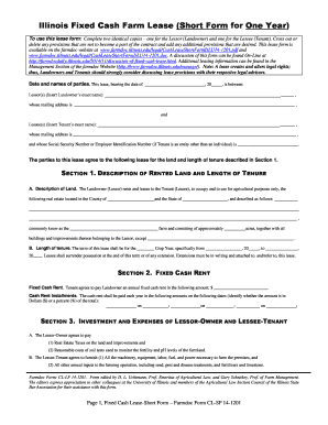 Illinois Fixed Cash Farm Lease Agreement