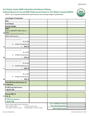 Dry Matter Intake Calculation Worksheet