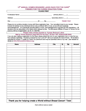 Donation sheet template - 6th annual komen brainerd lakes race for the cure - Susan G ...