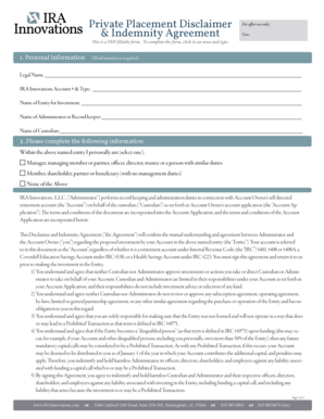 Private Placement Disclaimer & Indemnity Agreement