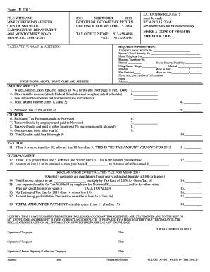 Norwood Income Tax Extension Request Form