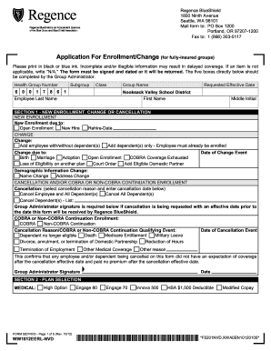 Regence BlueShield Enrollment Change Form
