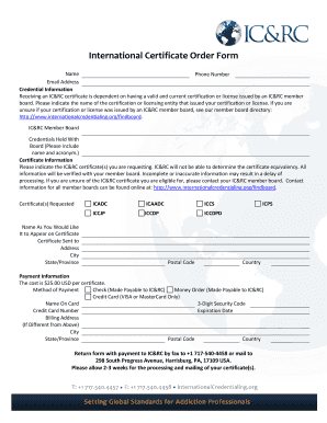 International Certificate Order Form