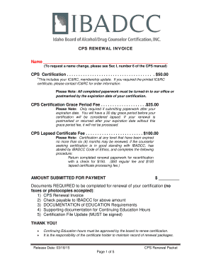 CPS Certification Renewal Invoice