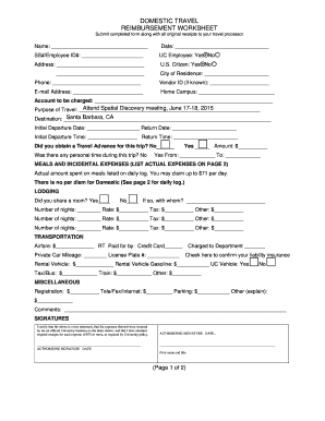 Domestic Travel Reimbursement Worksheet