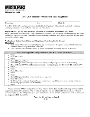 2015-2016 Student Verification of Tax Filing Status