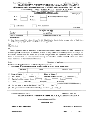 Kadi Sarva Vishwavidyalaya UG Admission Form