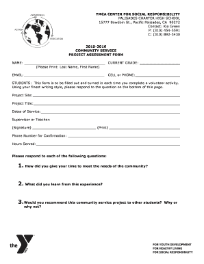 Sample community service letter - Community Service Project Assessment Form - Palisades Charter ... - palihigh