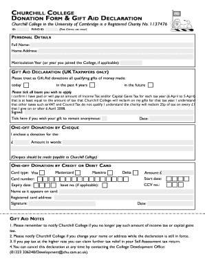 Churchill College Donation Form & Gift Aid Declaration