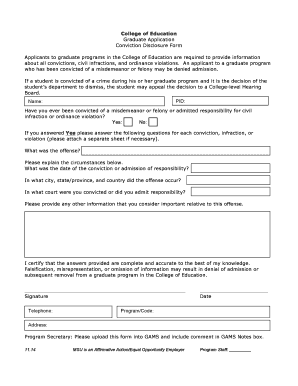 Graduate Application Conviction Disclosure Form