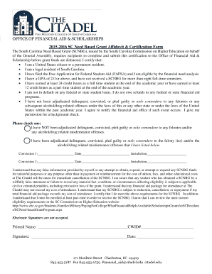South Carolina Need Based Grant Certification Form