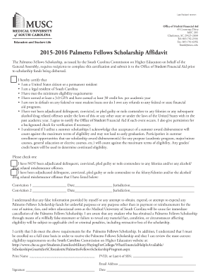 2015-2016 Palmetto Fellows Scholarship Affidavit