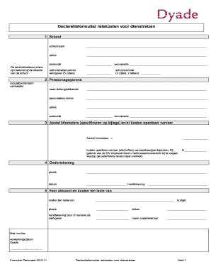 Declaratieformulier reiskosten voor dienstreizen