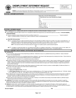Unemployment Deferment Request Form