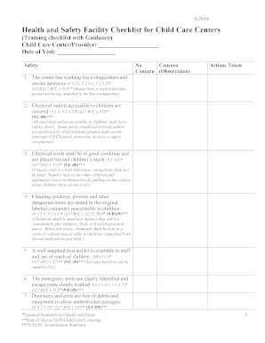 Health and Safety Facility Checklist for Child Care Centers