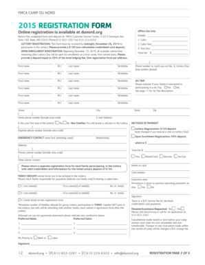 YMCA Camp Du Nord 2015 Registration Form