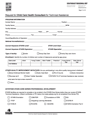 Child Care Health Consultant Request for Technical Assistance