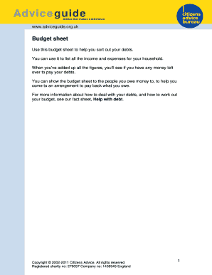 UK Budget Sheet for Debt Management