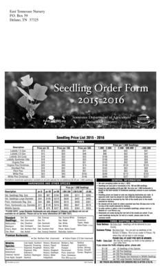 Tennessee Nursery Seedling Order Form