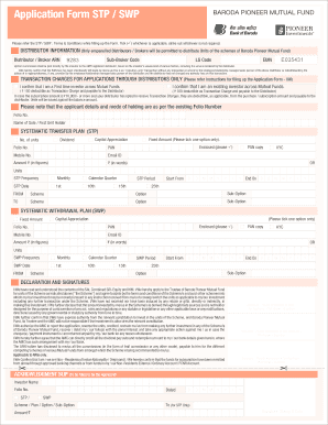 Baroda Pioneer Mutual Fund STP/SWP Application Form