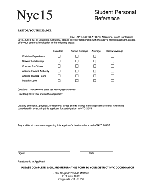 Nazarene Youth Conference Reference Form