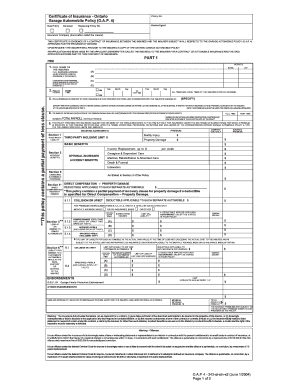 Ontario Garage Automobile Insurance Certificate