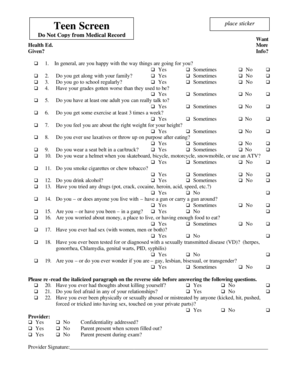 Teen Screen Health Questionnaire