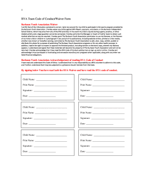 Burleson Youth Association Waiver Form