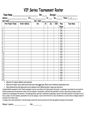 VIP Series Tournament Roster Form