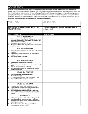 Mentor Text Analysis Form