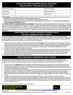 Special Olympics Medical Treatment Consent