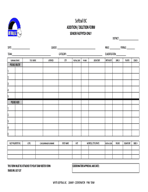 Softball BC Addition Deletion Form