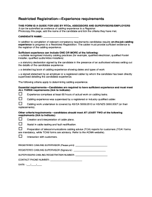 Restricted Registration Cabling Experience Form