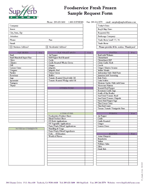 Foodservice Fresh Frozen Sample Request Form