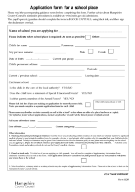 UK School Place Application Form