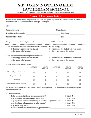 Letter of Recommendation for Student