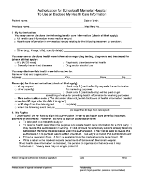Authorization for Schoolcraft Memorial Hospital