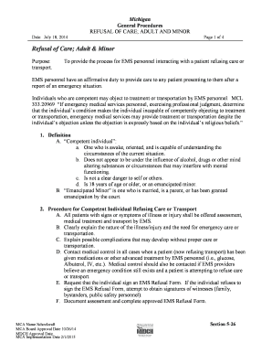 Michigan EMS Refusal of Care Form