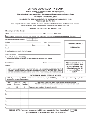 Dixie Classic Fair Entry Form