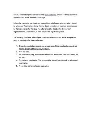 San Antonio Dog Training Club Vaccination Policy Form