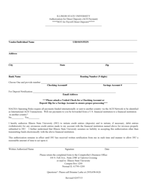 Illinois State University Direct Deposit Authorization
