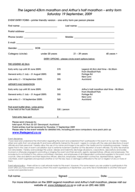 The Legend Marathon and Arthur’s Half Marathon Entry Form