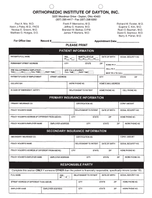 Orthopaedic Institute of Dayton Patient Financial Agreement