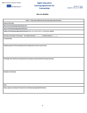 Erasmus+ Traineeship Certificate