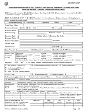 SBA Form 1920SX Part B