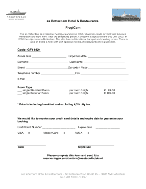 ss Rotterdam Hotel Booking Form
