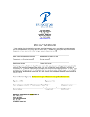Bank Draft Authorization Form