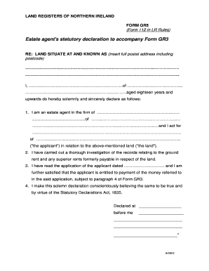 Estate Agent's Statutory Declaration Form GR5